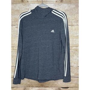 ADIDAS THREE STRIPE HOODED LONG SLEEVE GYM ATHLETIC ATHLEISURE SHIRT SIZE LARGE